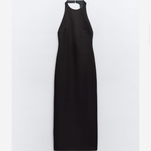 Zara Woman Rhinestone Shiny Back Cord Details Black Halter Dress Size M - Picture 13 of 15